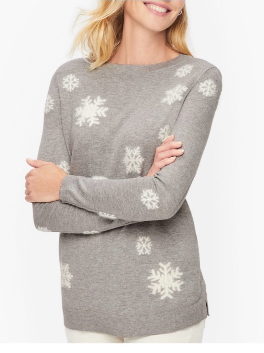 Talbots Snowflake Crewneck Cotton Cashmere Sweater Size P